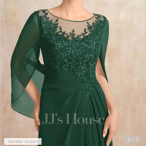 NWT JJ’s House Hunter Green Chiffon Lace Mother of the Bride Dress Size 14 - Picture 3 of 5